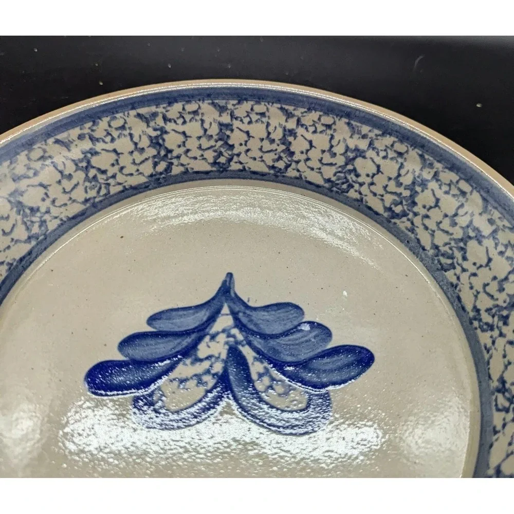 Salt Glazed Pottery Heart Plate Spongeware‎ Cobalt Blue 9.75
